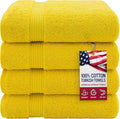 American Veteran Towel, 100% Cotton Turkish Bath Towels for Bathroom 4 Pack, 27x54 Extra Large Premium Soft Drying Bathroom Towels, Yellow