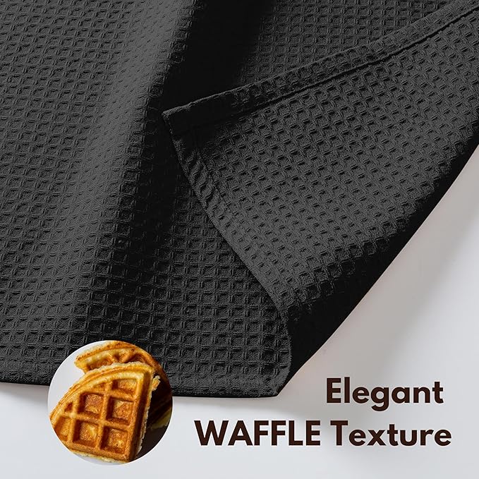 Native Fab Cotton Kitchen Towel with Hanging Loop 16x26 inches, 6-Pack, Waffle Weave Kitchen Towels for Cleaning Drying, Washcloths Soft & Absorbent Cloth Rags, Bar Towel, Dish Cloth, Black