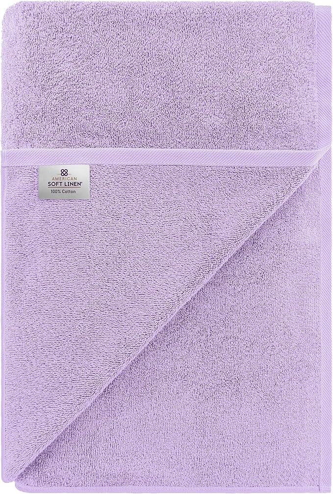 American Soft Linen Oversized Bath Sheet 40x80 Extra Large for Bathroom, 600 GSM 100% Cotton Turkish Jumbo Bathsheet Towels for Adults, Lilac Bath Sheet
