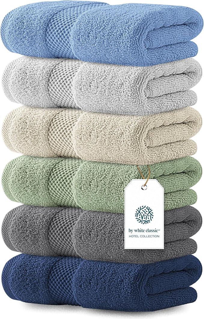 White Classic Luxury Multicolor Hand Towels - Soft 100% Turkish Cotton | Highly Absorbent Hotel spa Bathroom Towel Collection | 16x30 Inch | Set of 6