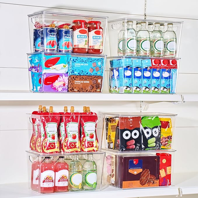 theaoo Clear Storage Bins with Lids Stackable - XLarge Plastic Containers for Pantry Organization and Storage - Perfect for kitchen,Fridge,Laundry Room,Bathroom,Garage,Closet,Cabinet Organizer -6 Pack