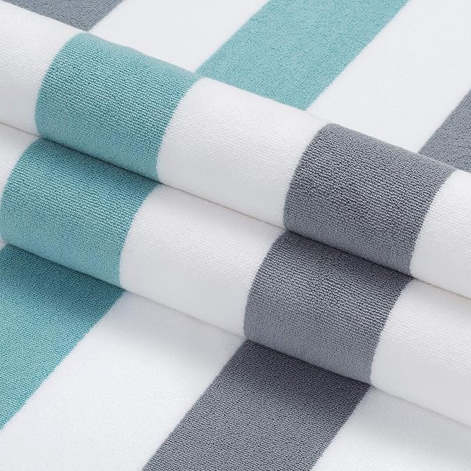 Laguna Beach Textile Co. Striped Cabana Beach Towel - Oversized, Plush 630 GSM Cotton - Stone Gray and Sea Glass Green