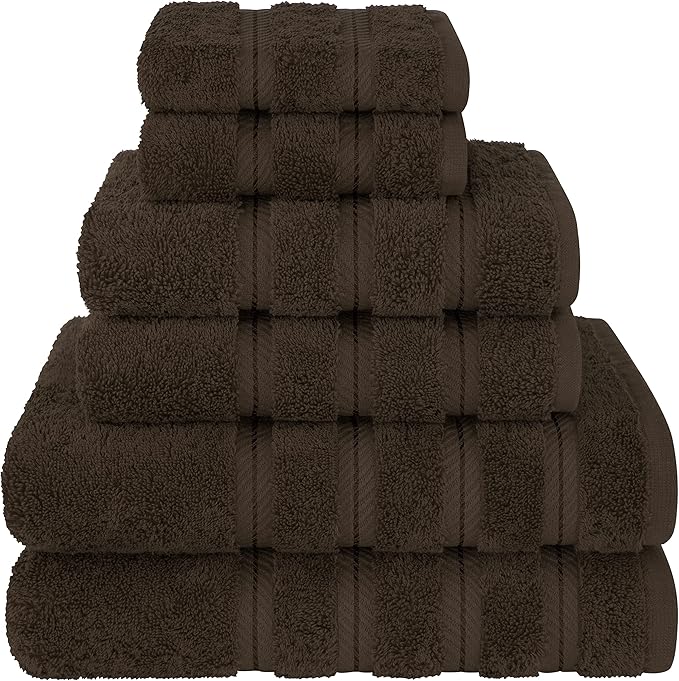 American Soft Linen Luxury 6 Piece Towel Set, 2 Bath Towels 2 Hand Towel 2 Washcloths, 600 GSM 100% Cotton Turkish Towels for Bathroom, Brown Towel Sets