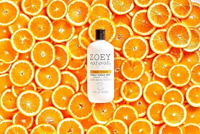 Zoey Naturals - Sweet Citrus Bubble Bath for Kids & Babies - Organic Tear-Free, Non-Toxic Toddler Soap with Moisturizing Aloe & Avocado Oil - Long Lasting Bubbles - Made in USA, 17 oz