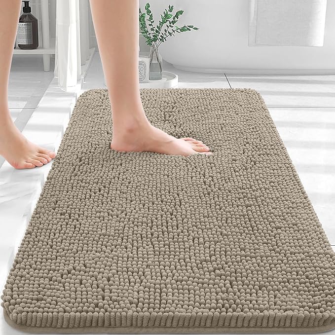 OLANLY Bathroom Rugs 36x24, Extra Soft Absorbent Chenille Bath Rugs, Rubber Backing Quick Dry, Machine Washable Bath Mats for Bathroom Floor, Tub and Shower, Home Decor Accessories, Warm Taupe