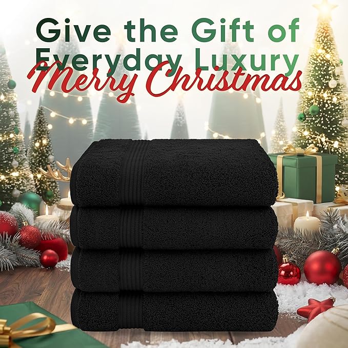 American Veteran Towel, 100% Cotton Turkish Bath Towels for Bathroom 4 Pack, 27x54 Extra Large Premium Soft Drying Bathroom Towels, Black