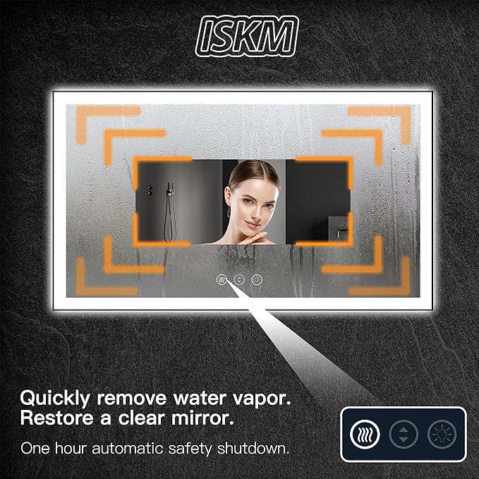 ISKM Framed LED Mirror for Bathroom 36"x28", Dimmable LED Bathroom Mirror with Lights, Anti-Fog, Front and Backlit Lighted Mirror 3-Colors, Shatterproof, Memory Function