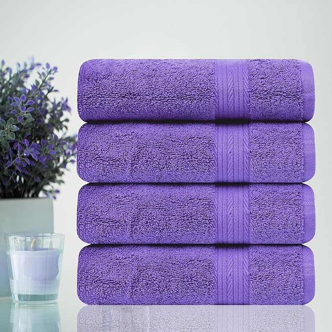 Ample Decor Hand Towels for Bathroom 18 X 28 Inch 600 GSM 100% Cotton, Soft Absorbent - 4 Pcs Purple