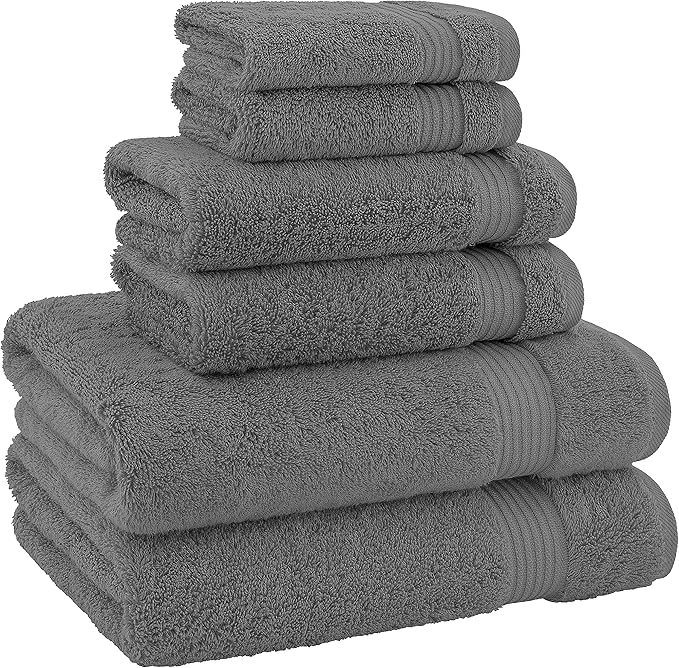 Hotel & Spa Quality Super Absorbent & Soft, Cotton, 6 Piece Turkish Towel Set for Kitchen & Decorative Bathroom Sets Includes 2 Bath Towels 2 Hand Towels 2 Washcloths, Charcoal Grey