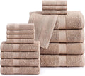 LANE LINEN 100% Mercerized Cotton Bathroom Towel Set - 16 Pieces - Fluffy, Super Soft & Highly Absorbent - 4 Bath Towels, 8 Washcloths, 4 Hand Towels - Ring Spun, Double Sided Cotton Terry - Taupe