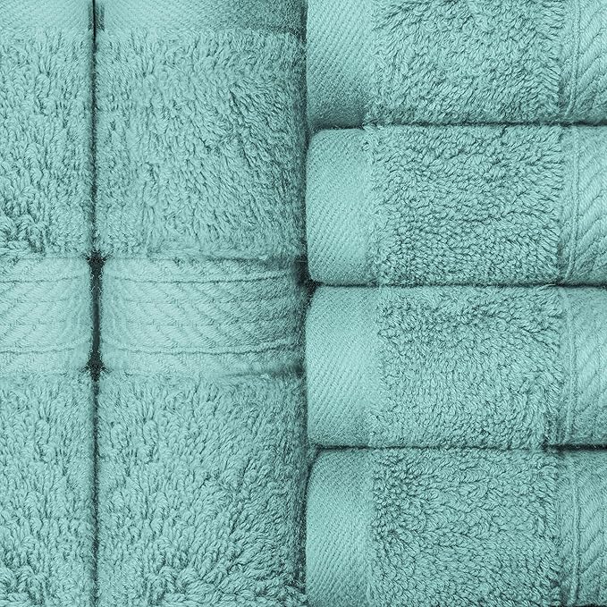 Superior Egyptian Cotton Pile Face Towel/Washcloth Set of 6, Ultra Soft Luxury Towels, Thick Plush Essentials, Absorbent Heavyweight, Guest Bath, Hotel, Spa, Home Bathroom, Shower Basics, Turquoise