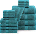 LANE LINEN 100% Cotton Luxury Bath Towel Set - 16 Pieces - Ring Spun, Quick Dry, Highly Soft & Absorbent - 4 Bath Towels, 8 Washcloths, 4 Hand Towels for Bathroom - Sustainably Produced - Sea Port
