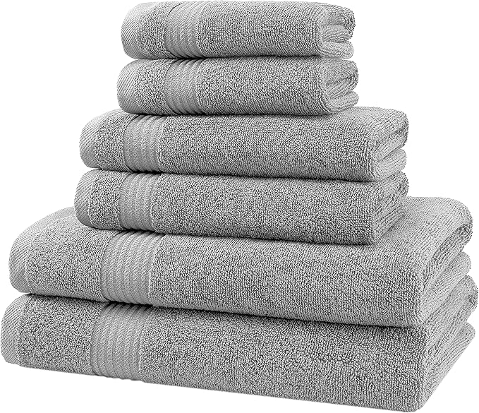 American Veteran Towel, 6 Piece Towel Set for Bathroom, 100% Cotton Turkish Bathroom Towels, 2 Bath Towels 2 Hand Towels 2 Washcloths, Cool Grey