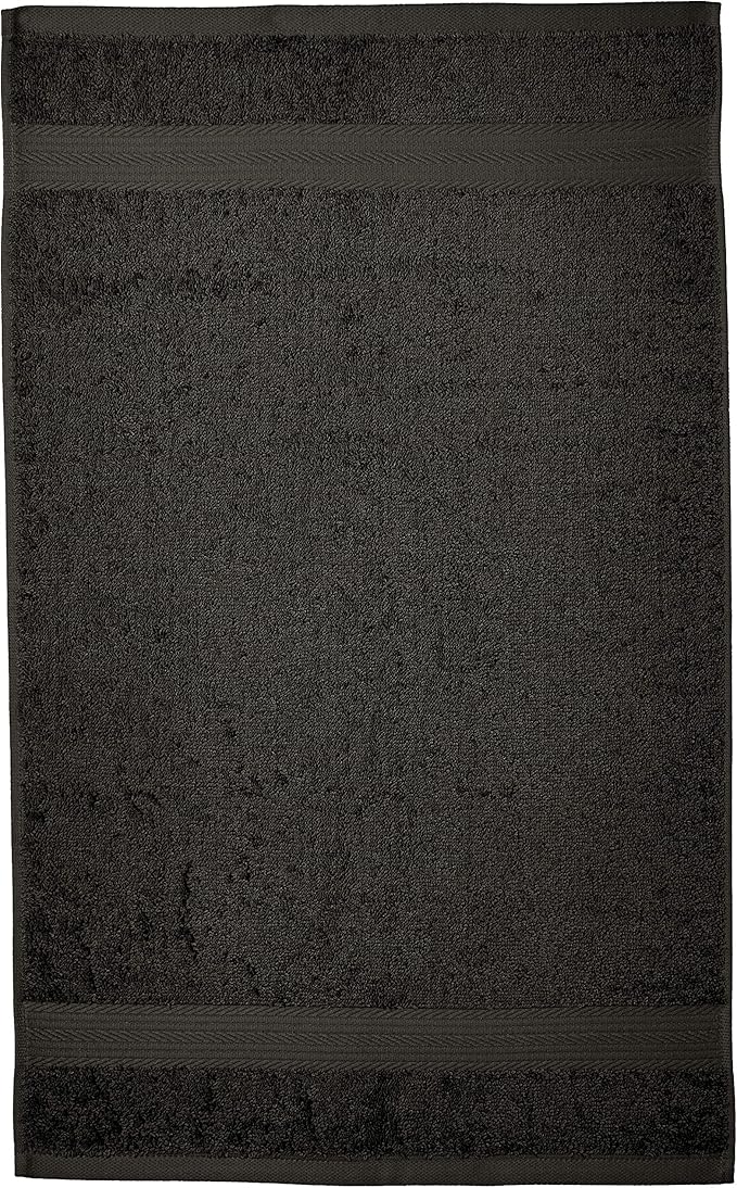 Amazon Basics 6 Piece Fade Resistant Hand Towel, 100% Cotton, Black, 26'' x 16''