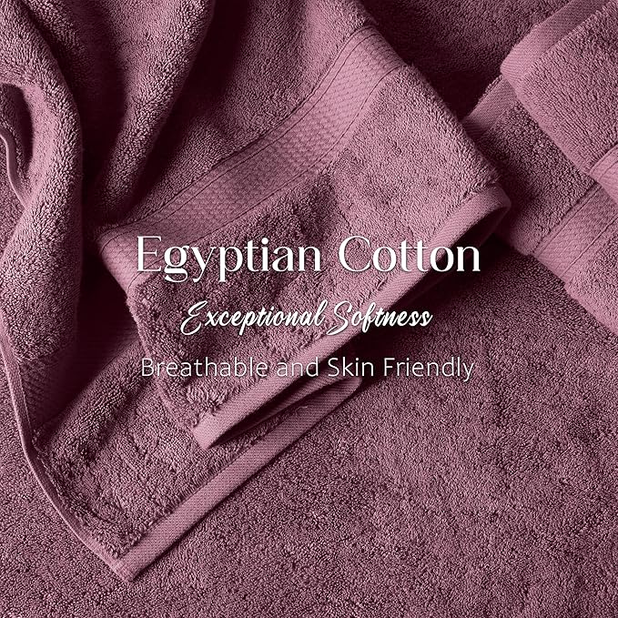 Superior Egyptian Cotton Pile Bath Towel Set of 2, Ultra Soft Luxury Towels, Thick Plush Essentials, Absorbent Heavyweight, Guest Bath, Hotel, Spa, Home Bathroom, Shower Basics, Plum
