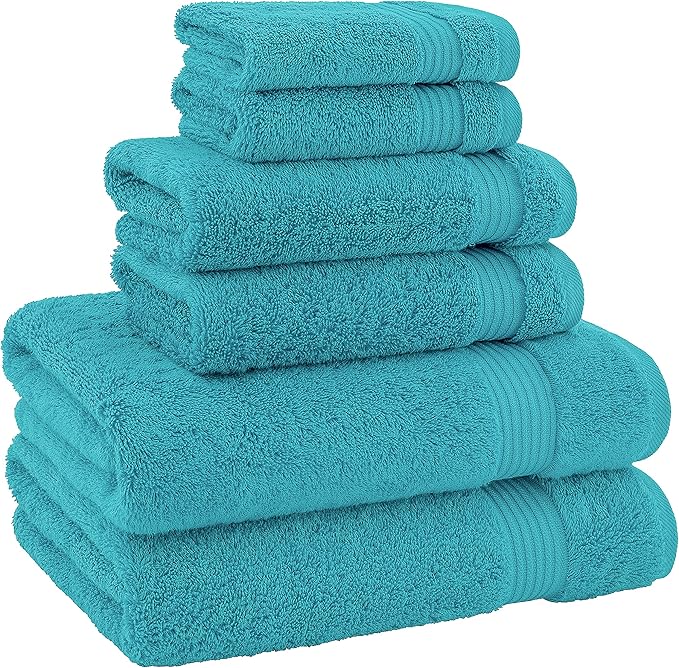 American Veteran Towel, 100% Cotton Turkish 6 Piece Towel Set Luxury Towels Set of 6 for Bathroom Essentials 2 Bath Towels 2 Hand Towels 2 Washcloths, Aqua Blue