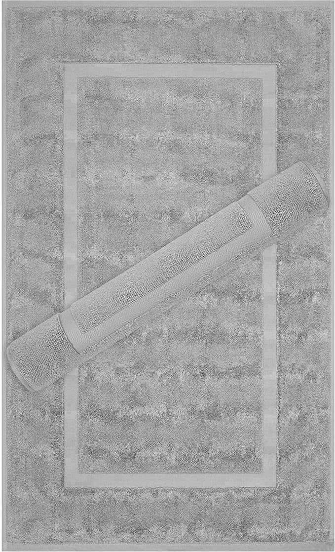 Cotton Paradise 100% Cotton Bath Mats for Bathroom Floor Set of 2 Pack, 20x34 Soft Absorbent Washable Quick Dry Tub Bathmat, Light Gray Towel Bath Mat