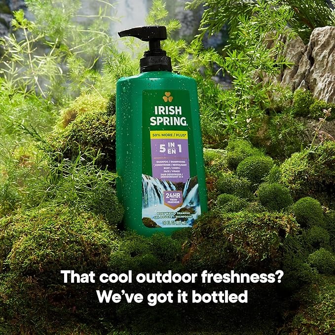Irish Spring 5 in 1 Body Wash for Men, Men's Body Wash, Smell Fresh and Clean for 24 Hours, Conditions and Cleans Body, Face, and Hair, Made with Biodegradable Ingredients, 30 Oz Pump