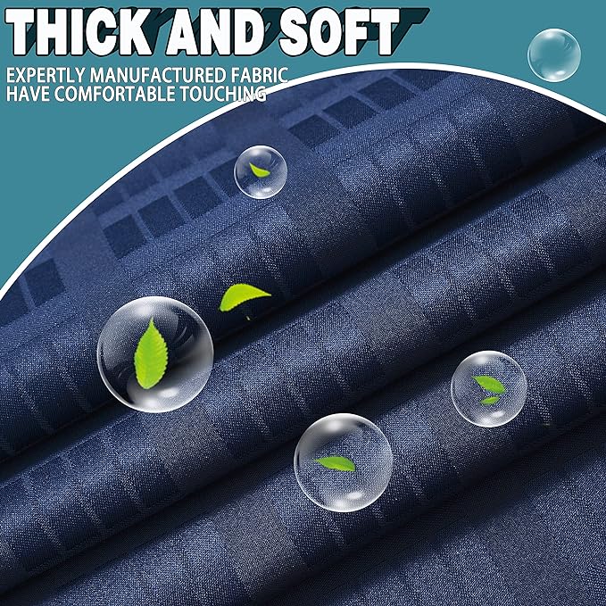 Conbo Mio Extra Long No Hook Shower Curtain with Snap in Liner Set, Hotel Luxury Navy Blue Shower Curtains for Bathroom with See Through Top Window, Waterproof, Washable 71W x 84H