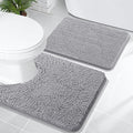 OLANLY Bathroom Rugs Sets 2 Piece, Soft Absorbent Chenille Bath Mats and U-Shaped Contour Toilet Mat Area Rug Set, Machine Washable Bath Carpet, Home Decor Accessories(24"x16"+24"x20", Grey)