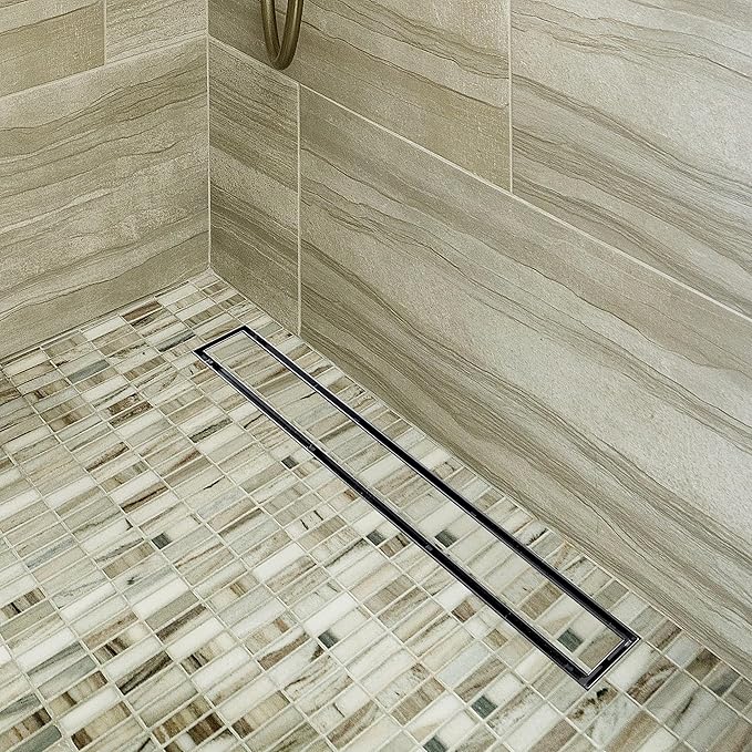 Neodrain 18-Inch Linear Shower Drain, Brushed 304 Stainless Steel, Silver, Modern Style, Removable Grate, Adjustable Feet, 2" Central Outlet, 36 L/min Flow, Fits US No-Hub Drain Base System