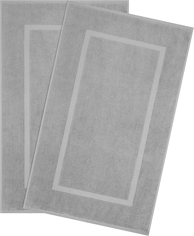 Cotton Paradise 100% Cotton Bath Mats for Bathroom Floor Set of 2 Pack, 20x34 Soft Absorbent Washable Quick Dry Tub Bathmat, Light Gray Towel Bath Mat