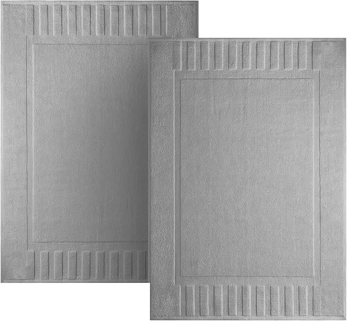 White Classic Luxury Bath Mat Floor Towel Set - Absorbent Cotton Hotel Spa Shower/Bathtub Mats [Not a Bathroom Rug] 22"x34" | 2 Pack | Light Grey