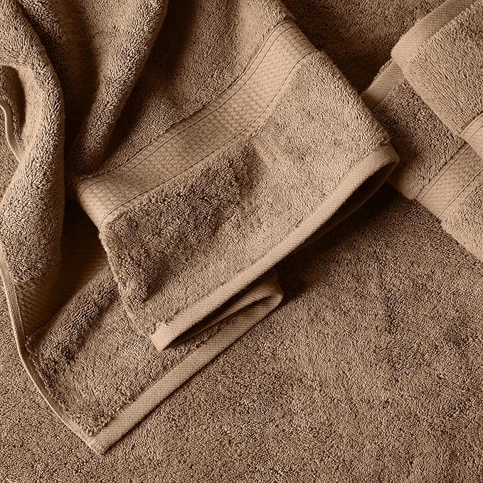 Superior Egyptian Cotton Pile 6 Piece Towel Set, Includes 2 Bath, 2 Hand, 2 Face Towels/Washcloths, Ultra Soft Luxury Towels, Thick Plush Essentials, Guest Bath, Spa, Hotel Bathroom, Latte