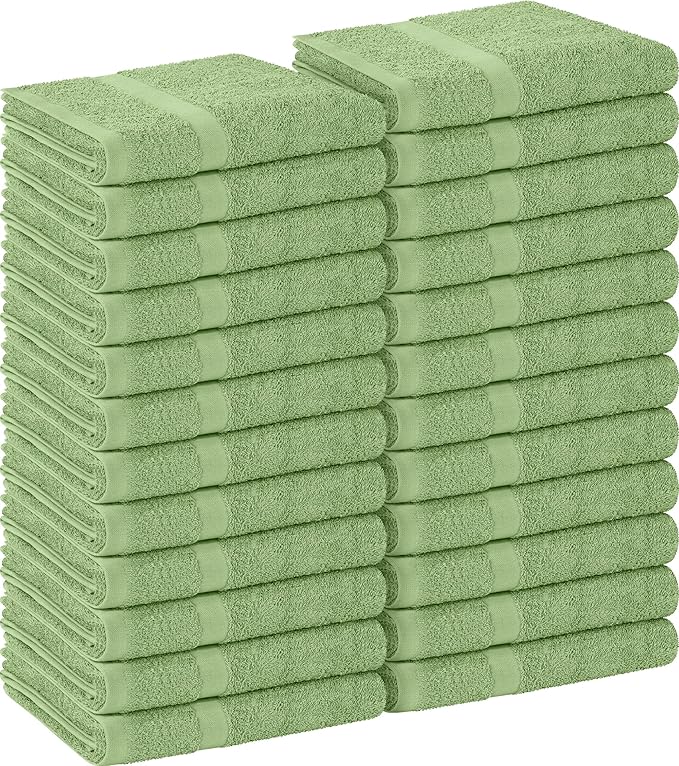 Utopia Towels, Salon Towel, Pack of 24, Not Bleach Proof, 16 by 27 Inches, Highly Absorbent Cotton Towels for Hand, Gym, Beauty, Spa, and Home Hair Care, Sage Green