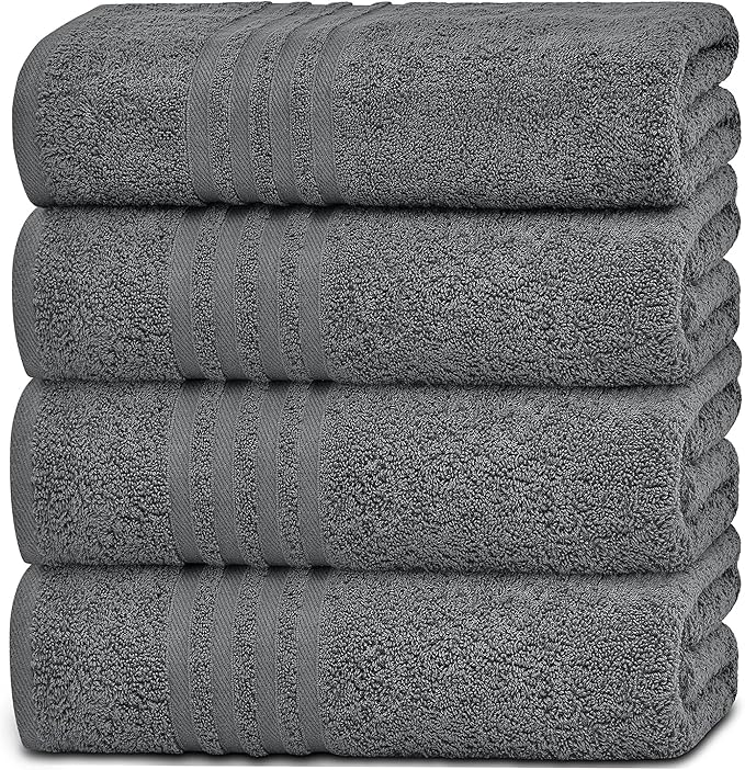 White Classic Wealuxe Grey Bath Towels Set of 4, Cotton Body Towel for Hotel, Gym, Spa, Soft Extra Absorbent Quick Dry Towels for Bathroom 27x54 Inch