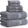 Lane Linen 100% Cotton Luxury Bathroom Towel Set - 6 Pcs - RingSpun, QuickDry, Very Soft & Highly Absorbent - 2 Large Bath Towels, 2 Washcloths, 2 Hand Towels - Pre Shrunk & Fade Resistant - Cool Grey