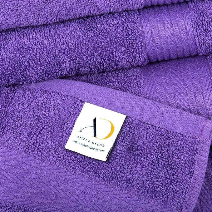 Ample Decor Bath Towels Pack of 16 600 GSM 100% Cotton, Absorbent Soft Premium Quality Machine Washable, Oeko Tex Certified, for Bathroom, Hotel, Spa, Gym, Kitchen - Purple - 30 X 54 Inch