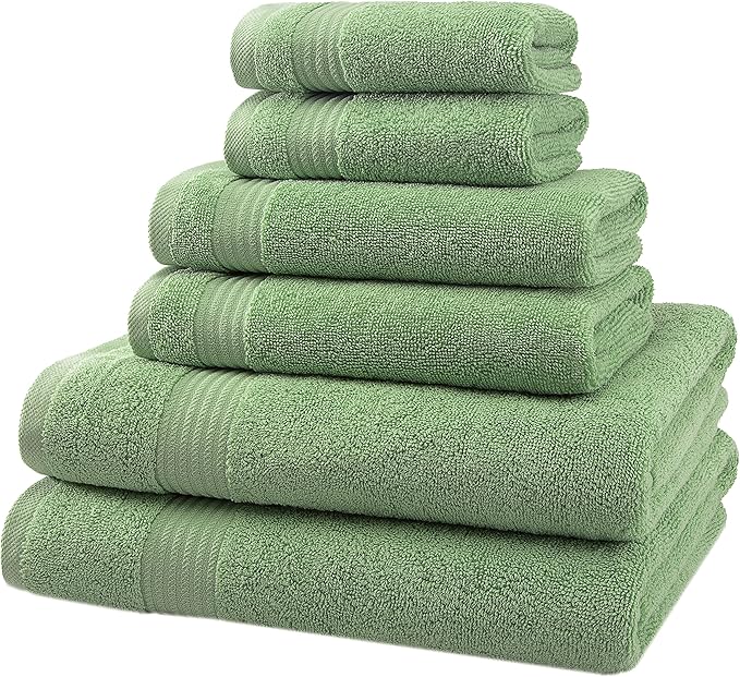American Veteran Towel, 6 Piece Towel Set for Bathroom, 100% Cotton Turkish Bathroom Towels, 2 Bath Towels 2 Hand Towels 2 Washcloths, Sage Green