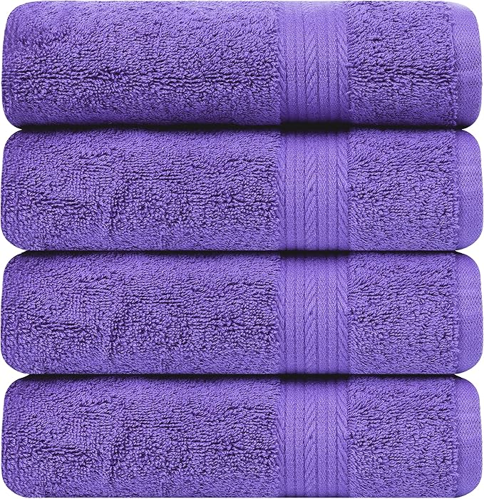 Ample Decor Hand Towels for Bathroom 18 X 28 Inch 600 GSM 100% Cotton, Soft Absorbent - 4 Pcs Purple