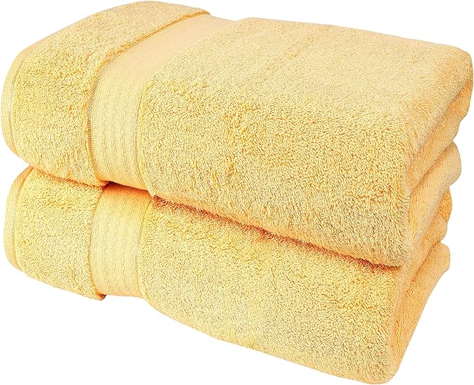 GLAMBURG 700 GSM Premium Cotton 2-Pack Oversized Extra Large Bath Sheet Set - 100% Combed Cotton - 2 Bath Sheets 35x70 - Luxury Hotel & Spa Quality - Durable Ultra Soft Highly Absorbent - Yellow
