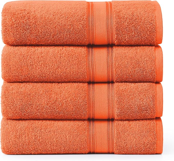 LANE LINEN Extra Large Bath Towels - Zero Twist 100% Cotton Bath Sheets, Large Towels for Bathroom, Quick Dry Bath Sheet Set, Super Soft Shower Towels, Absorbent Bathroom Towels Set of 4- Tiger Lily
