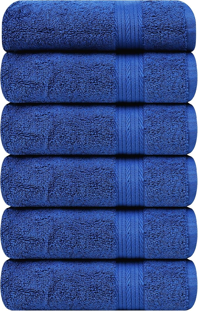Ample Decor Hand Towel 18 X 28 Inch 600 GSM 100% Cotton, Soft Absorbent Hand Towels - Set of 6 - Navy Blue