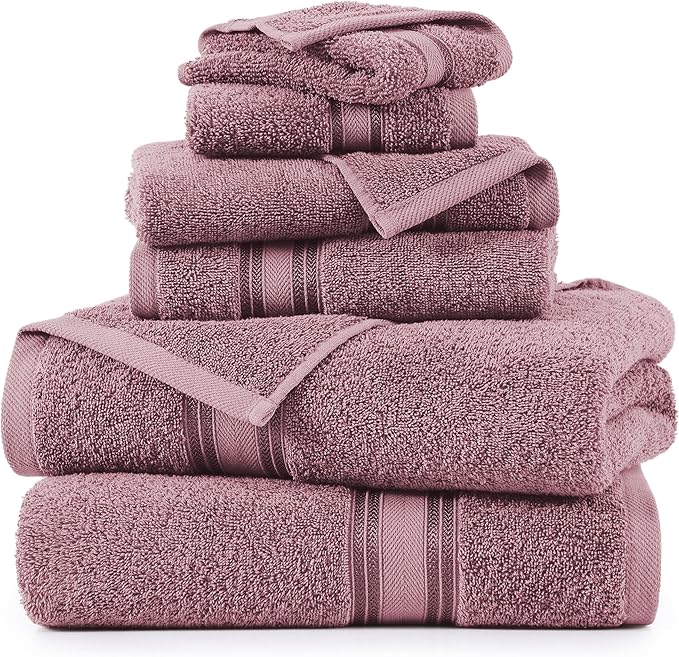 LANE LINEN Luxury Bath Towel Set - 6 Piece Set, 100% Cotton Bathroom Towels, Zero Twist, Quick Dry Shower Towels, Absorbent Towel, 2 Bath, 2 Hand, 2 Wash Cloths - Wishful Mauve