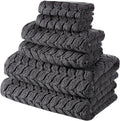 BAGNO MILANO Turkish Bath Towels, Soft Plush Jacquard Luxury Bath Towels, Quick Dry Towel Set (Charcoal, 6 pcs Towel Set)