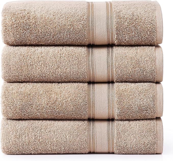 LANE LINEN 100% Cotton Bath Towels Set of 4 (30"x60") - Zero Twist, Cotton Bathroom Towel Sets - Quick Dry, Highly Soft & Absorbent Large Shower Towels for Bathroom - Sustainabaly Produced - Taupe