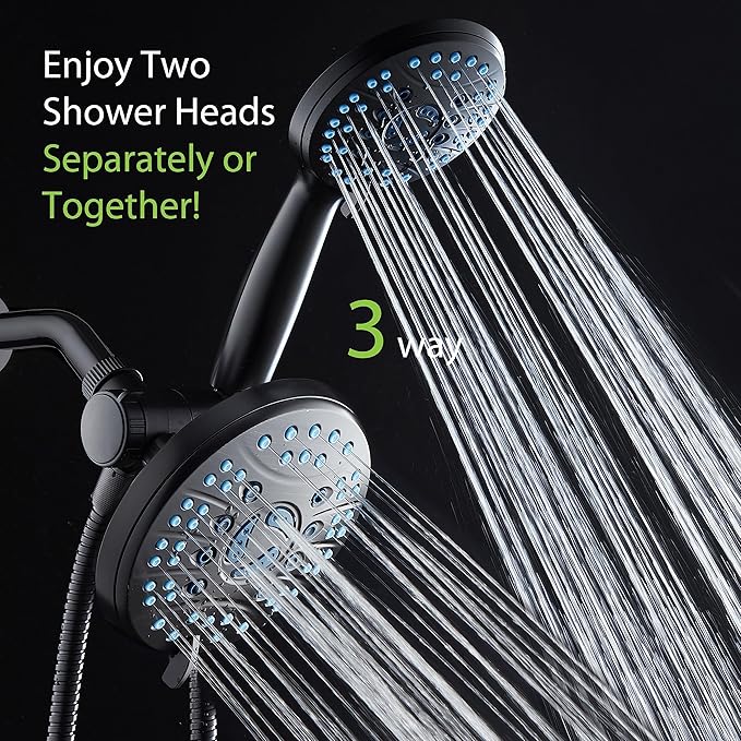 Hotel Spa AquaCare As-Seen-On-TV High Pressure Handheld & Rain 50-mode 3-way Shower Head Combo with Anti-clog Jets, 2-mode Tub & Pet Power Wash, Extra Wall Bracket, 6 ft. Hose, Matte Black