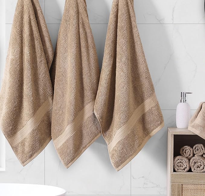 LANE LINEN 100% Mercerized Cotton Bathroom Towel Set - 16 Pieces - Fluffy, Super Soft & Highly Absorbent - 4 Bath Towels, 8 Washcloths, 4 Hand Towels - Ring Spun, Double Sided Cotton Terry - Taupe