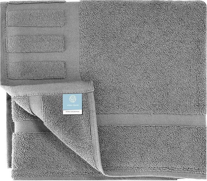 White Classic Luxury Bath Mat Floor Towel Set - Absorbent Cotton Hotel Spa Shower/Bathtub Mats [Not a Bathroom Rug] 22"x34" | 2 Pack | Gray/White
