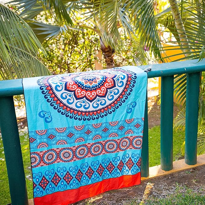 Elite Trend Microfiber Beach Towel for Adults with Bag - Extra Large 78x35 Inch Lightweight Sand Free Quick Dry Towel for Travel, Swimming, Yoga, Camping (Mandala Coral)