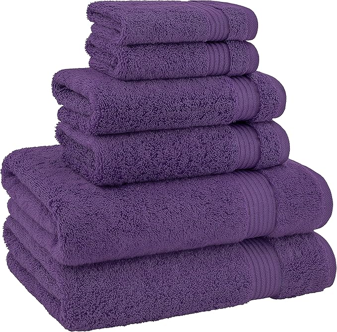 American Veteran Towel, 100% Cotton Turkish 6 Piece Towel Set, Luxury Towels Set of 6 for Bathroom Essentials, 2 Bath Towels 2 Hand Towels 2 Washcloths, Purple