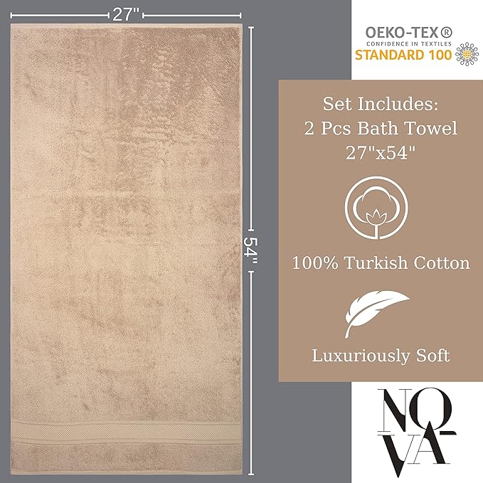 NOVA Luxury Linen - Hotel Quality Turkish Towel Set for Bathroom (2 Pcs Bath Towel Set, Warmsand Beige)