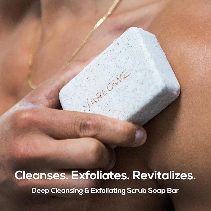 MARLOWE. No. 102 Body Scrub Soap 7 oz (6 Bars), Oud Wood, Exfoliating Soap Bar with Shea Butter, Olive Oil & Green Tea Extracts, Cleanses, Smooths & Revitalizes Skin, Earthy & Smoky Scent