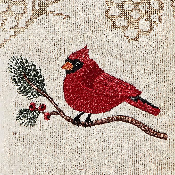 SKL Home Christmas/Winter Cardinal & Branch Hand Towel 2pc Set for Bath/Kitchen/Bar & Gift, Wheat
