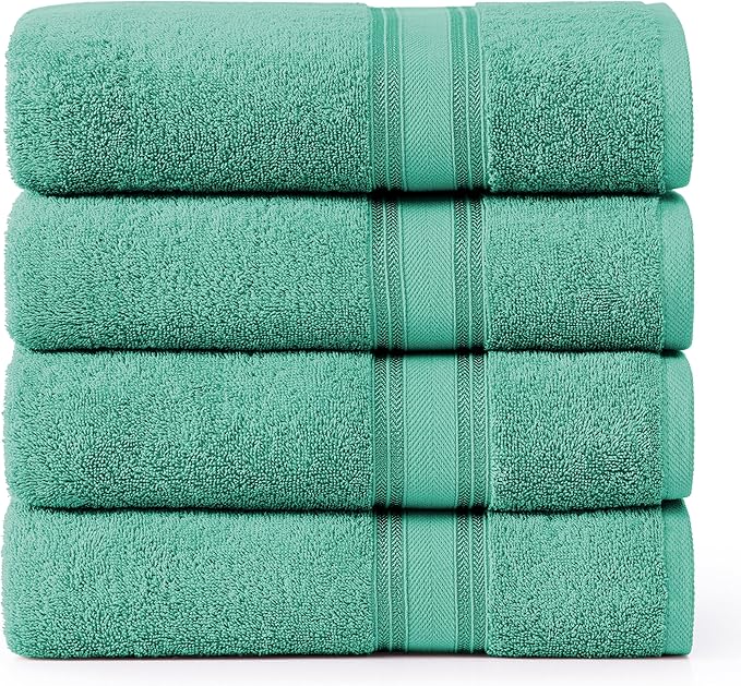 LANE LINEN Large Teal Cotton Bath Sheets, 4 Piece Set, Quick Dry, Super Soft Shower Towels, Highly Absorbent