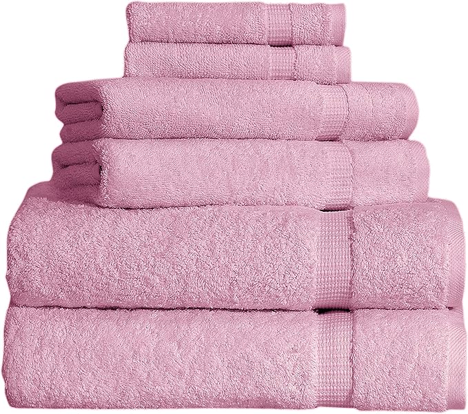 SALBAKOS 100% Turkish Cotton 6-Piece Towel Set | Heirloom Quality Hotel & Spa Collection | Ultra Soft, Super Absorbent 2 Washcloth, 2 Hand, 2 Bath Towel Sets | Made in Turkey (Rose, 6 Piece Towel Set)